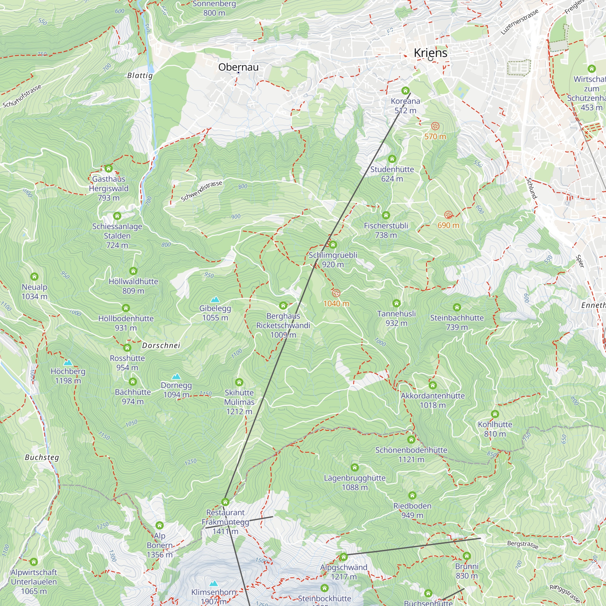 Naturfreundehaus Krienseregg map
