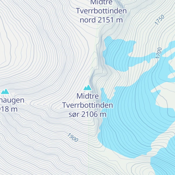 Map of Midtre Tverrbottinden sør