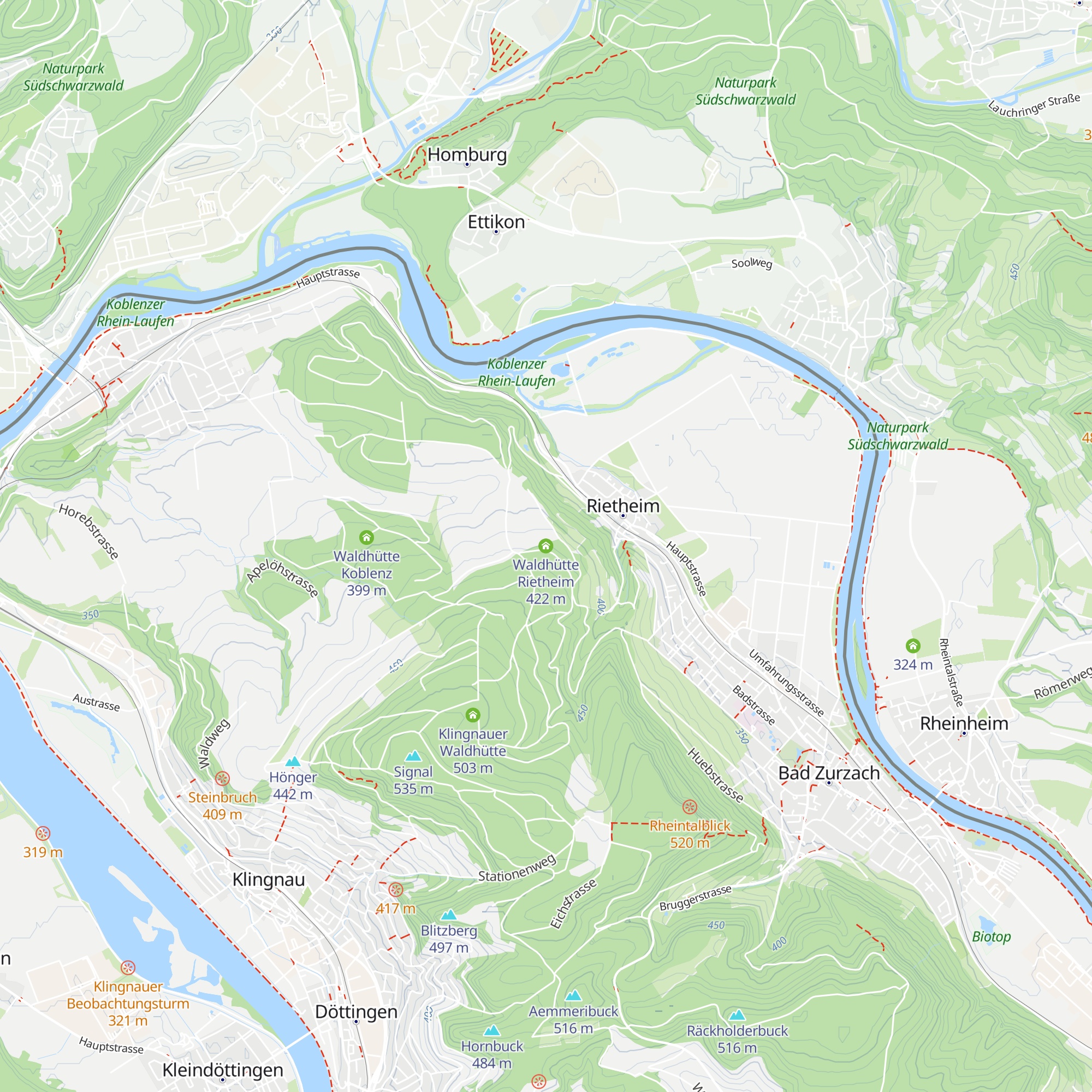 Waldhütte Rietheim map