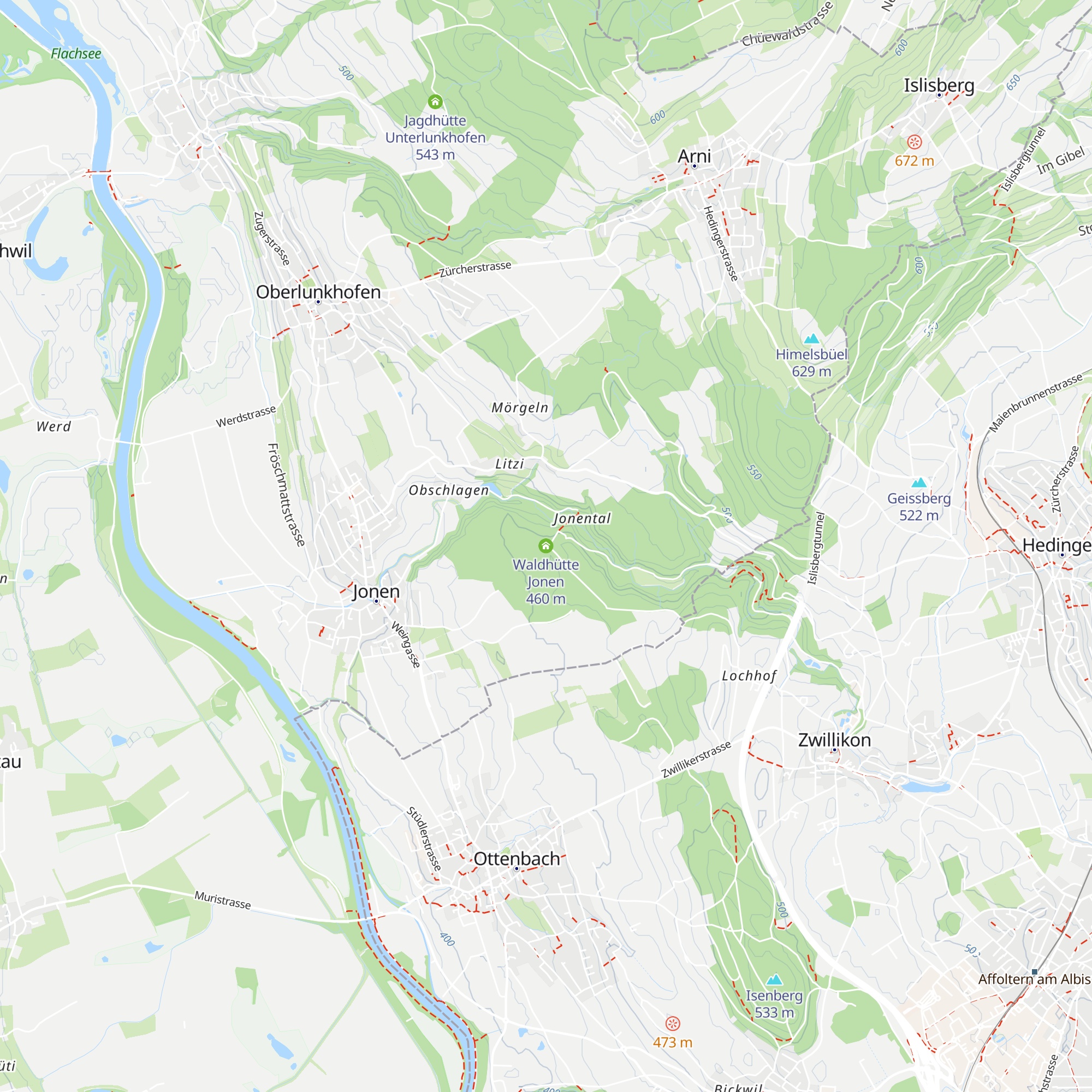 Waldhütte Jonen map