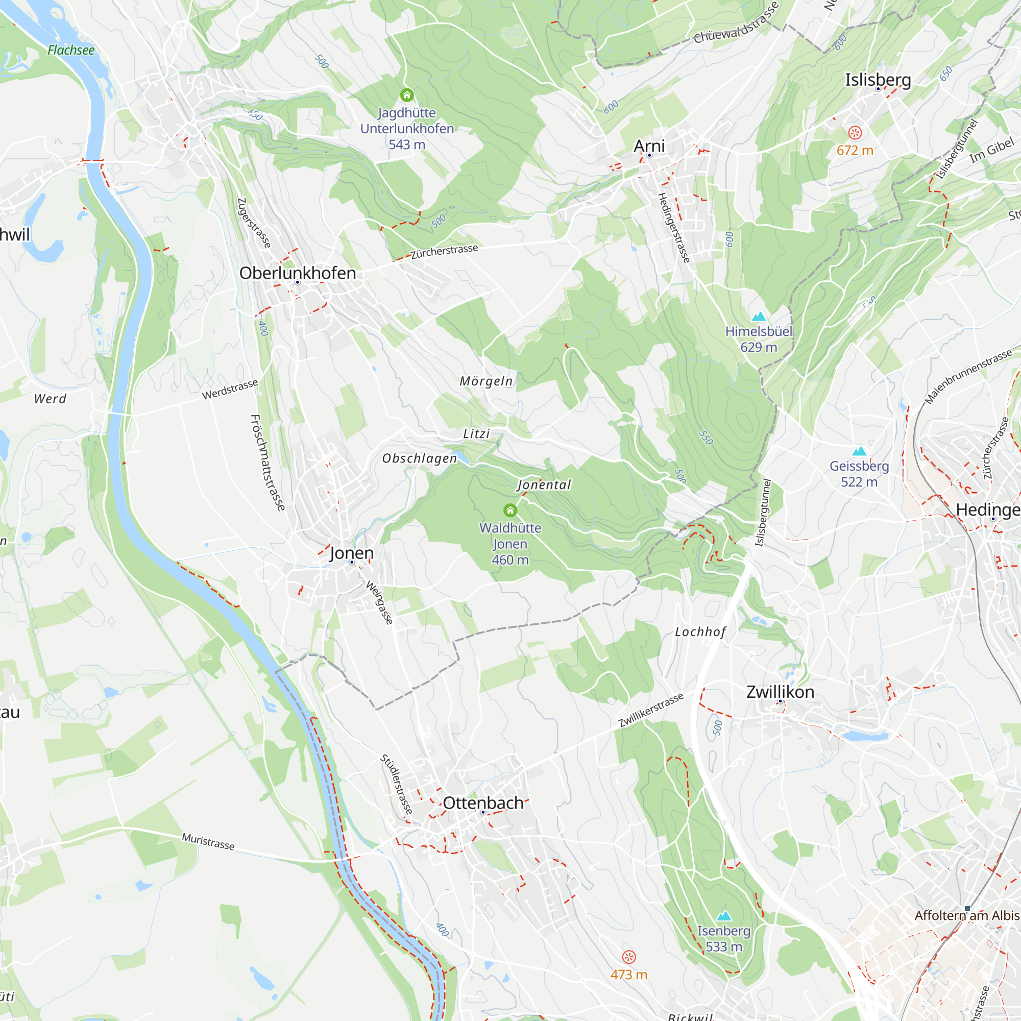 Waldhütte Jonen map