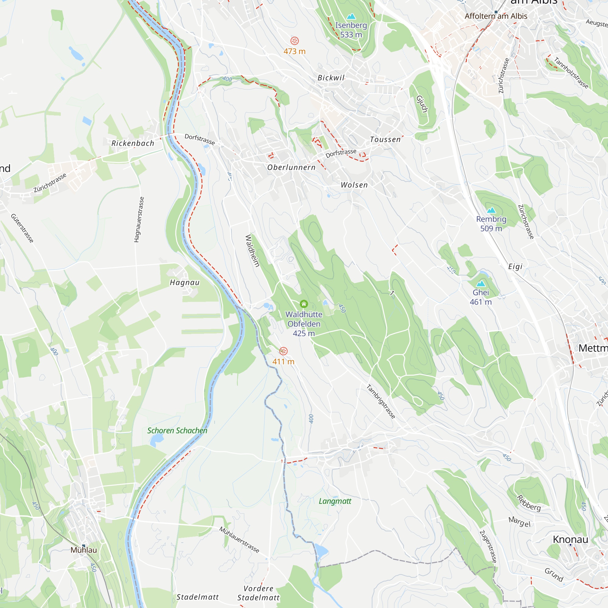 Waldhütte Obfelden map