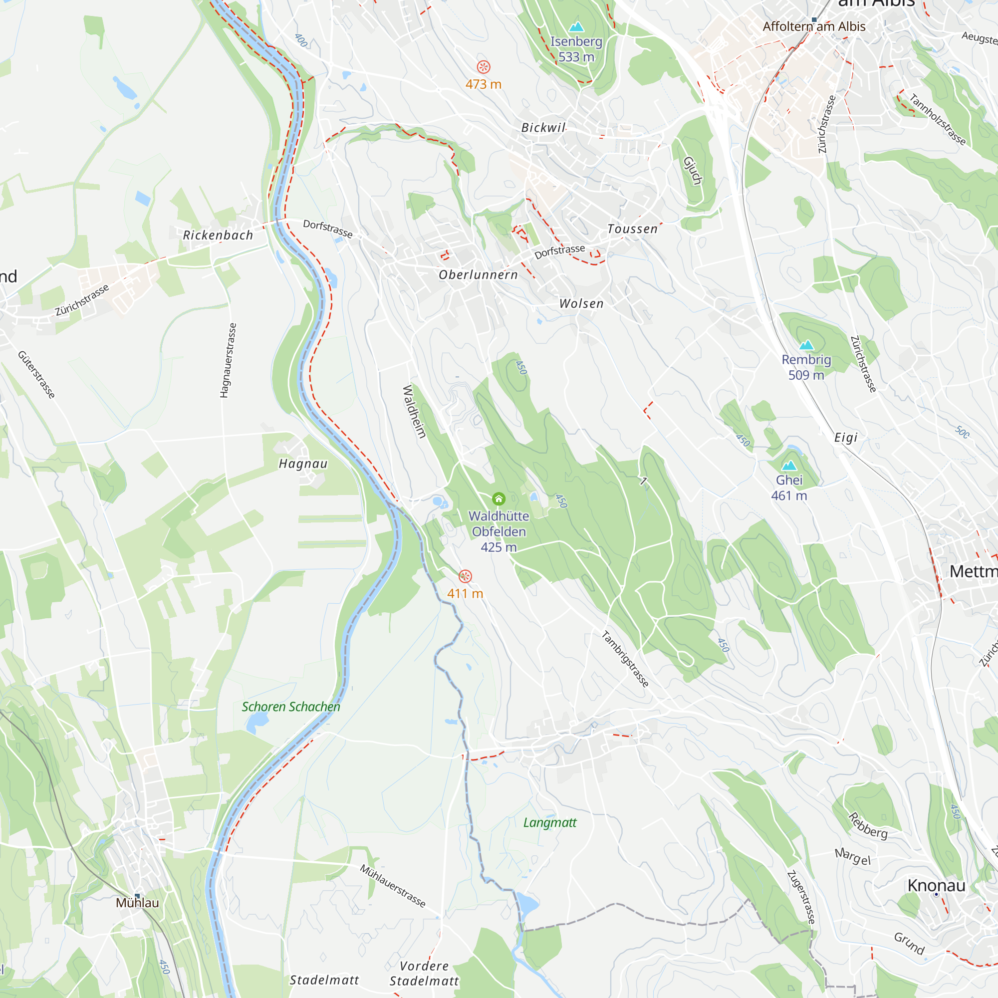 Waldhütte Obfelden map