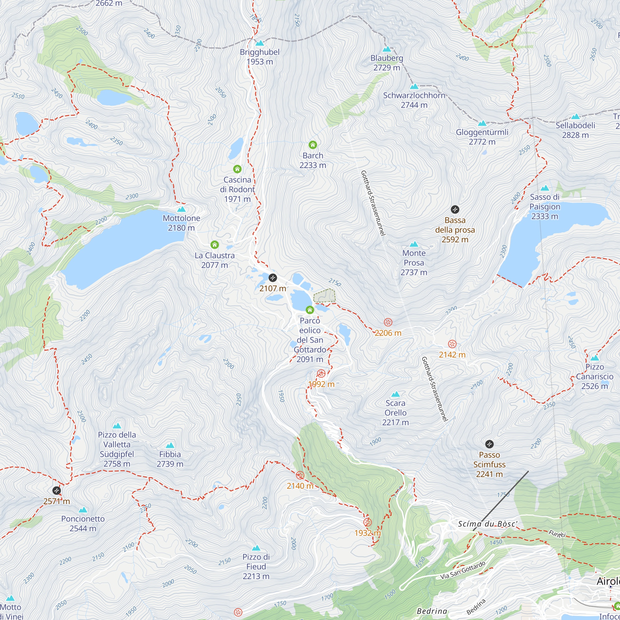 Parco eolico del San Gottardo map