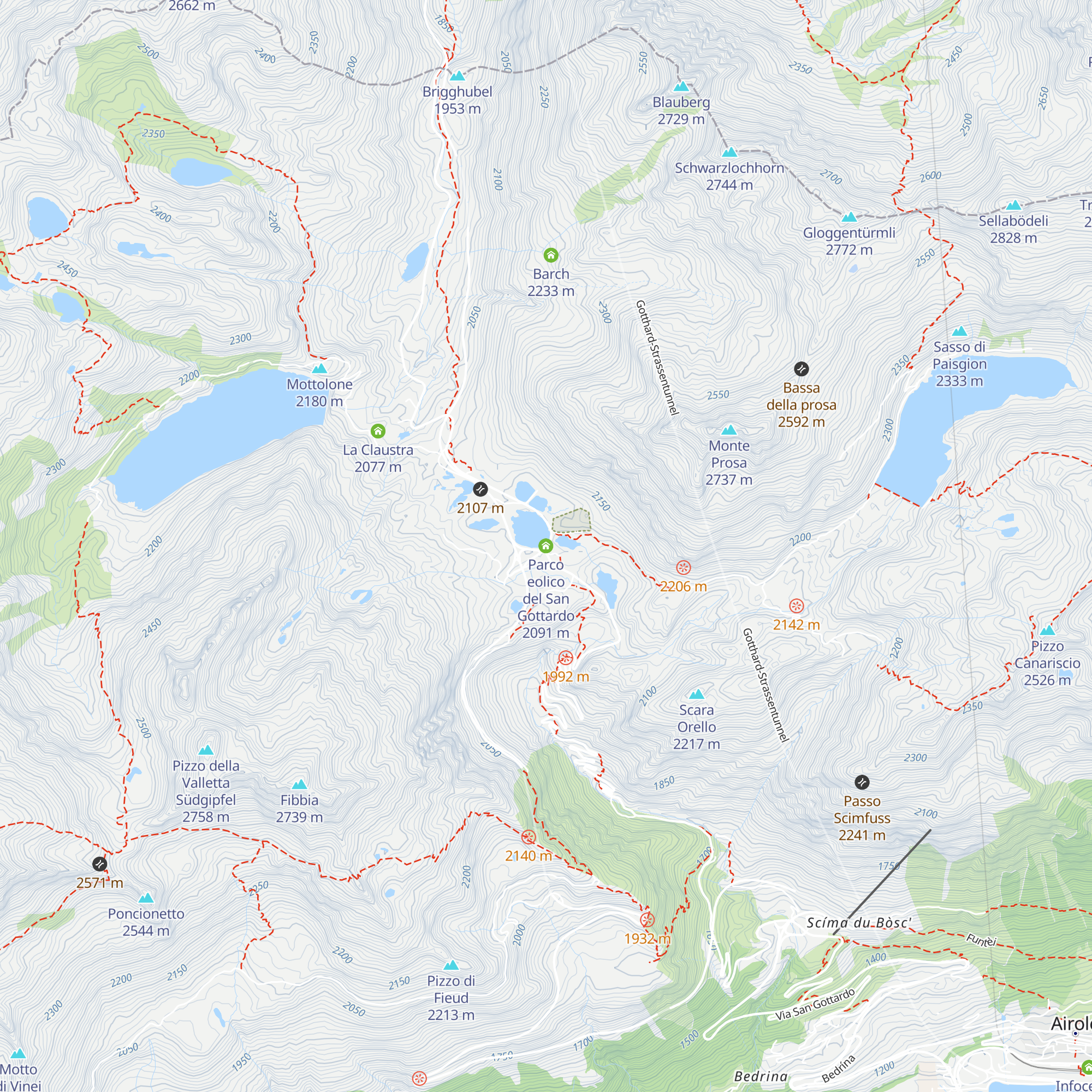 Parco eolico del San Gottardo map