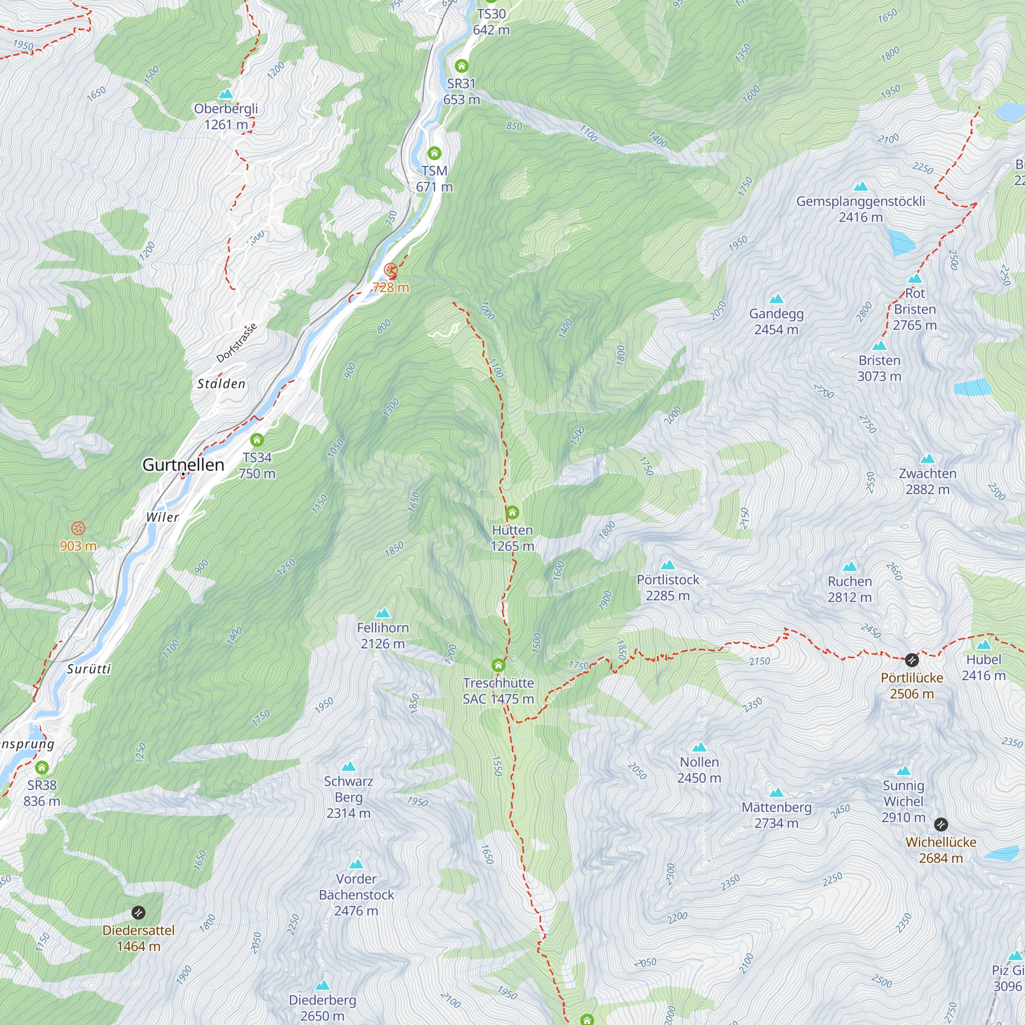 Hütten map
