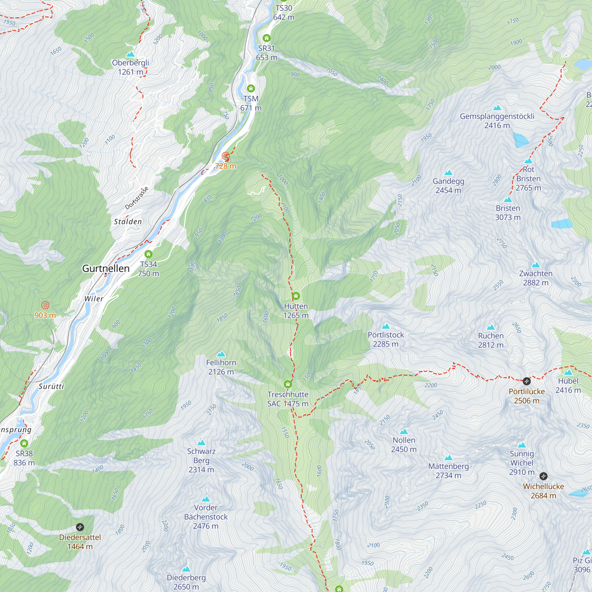 Hütten map