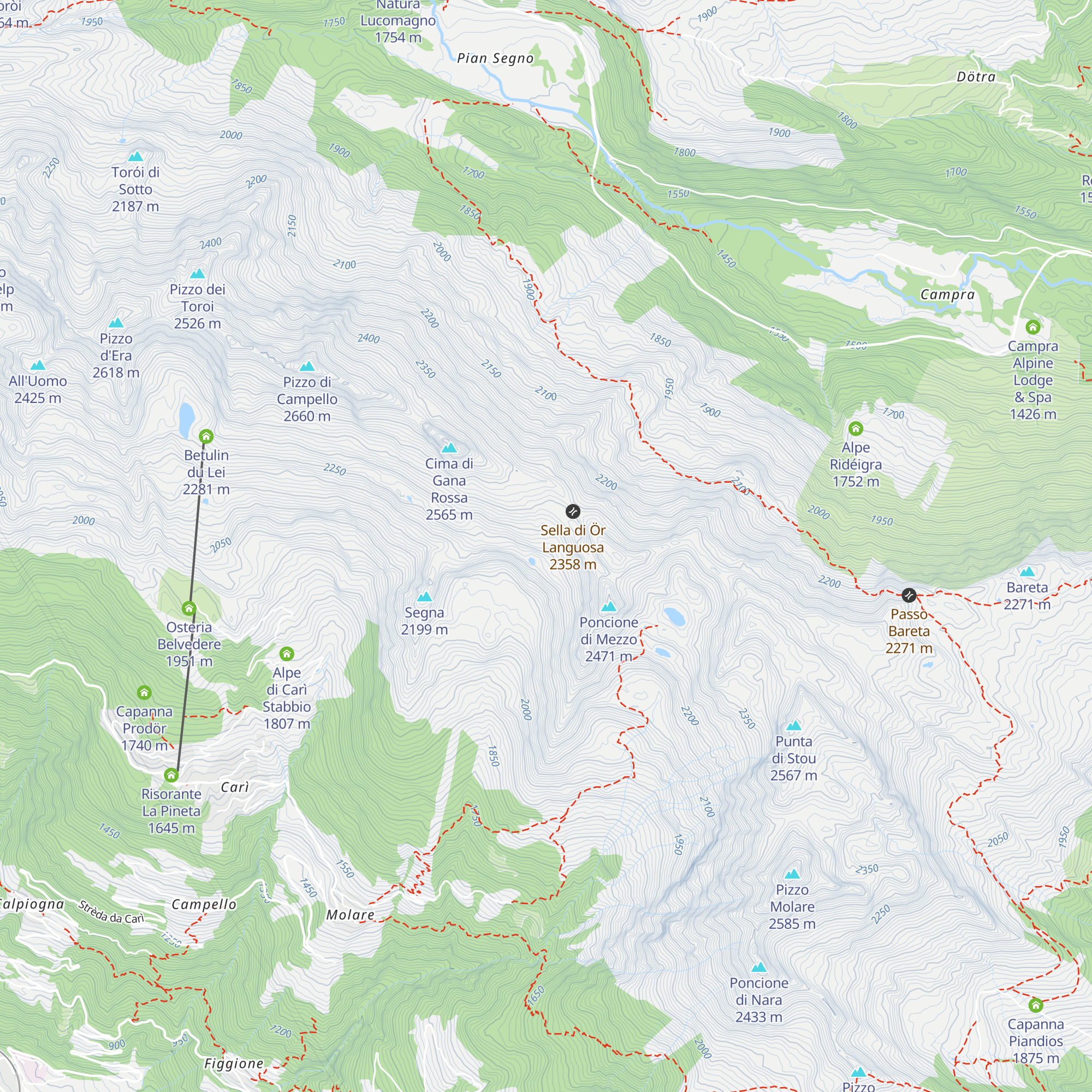 Capanna Gana Rossa map