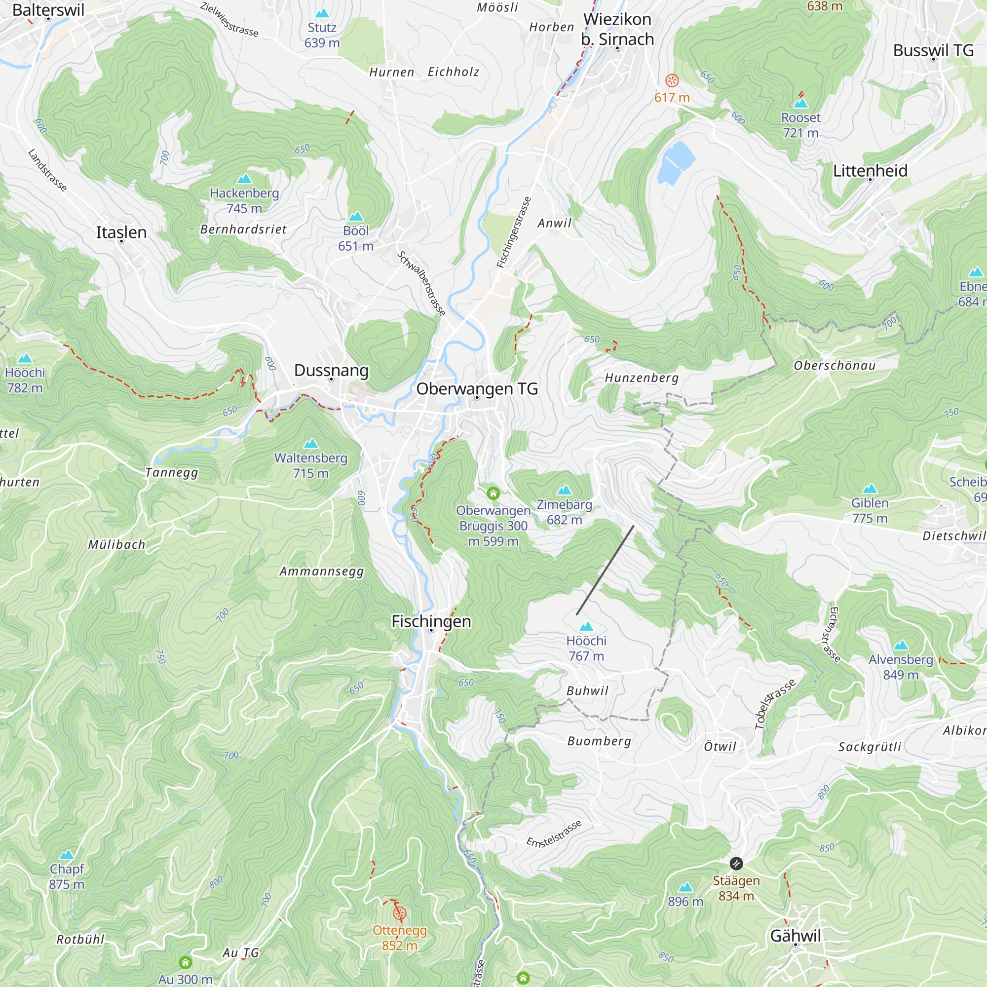 Oberwangen Brüggis 300 m map