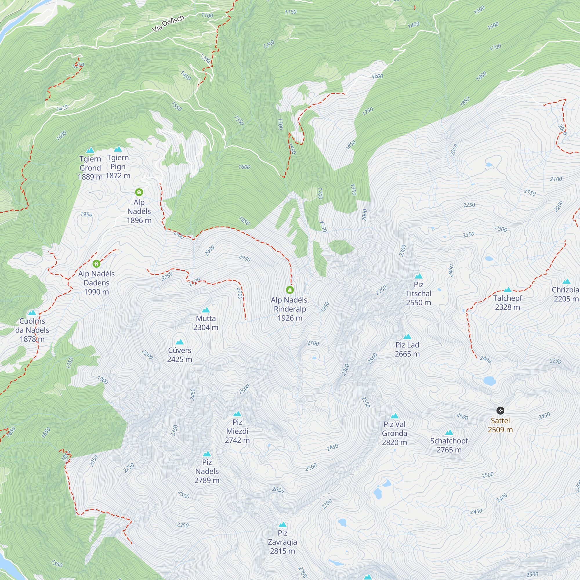 Alp Nadéls, Rinderalp map