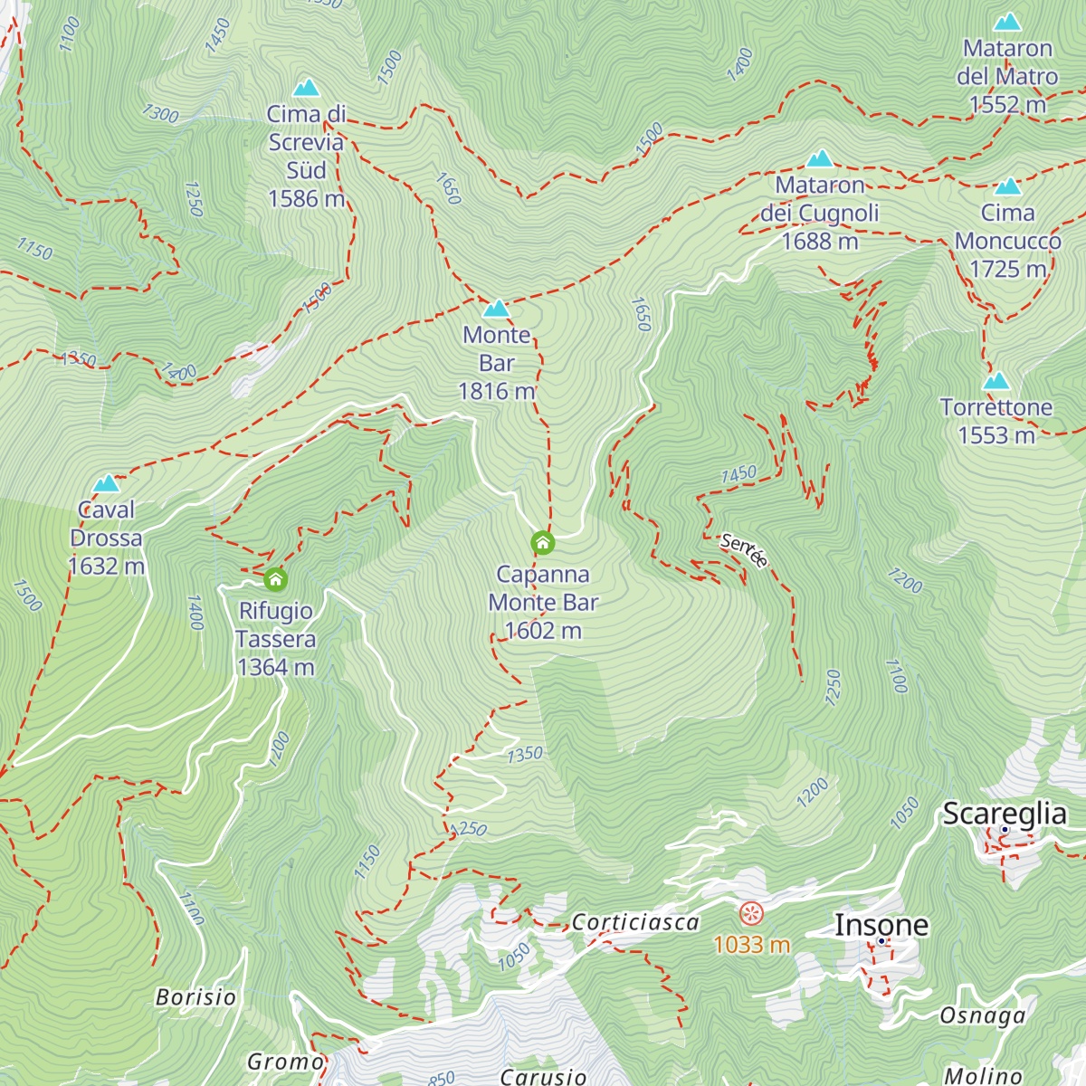 Capanna Monte Bar map