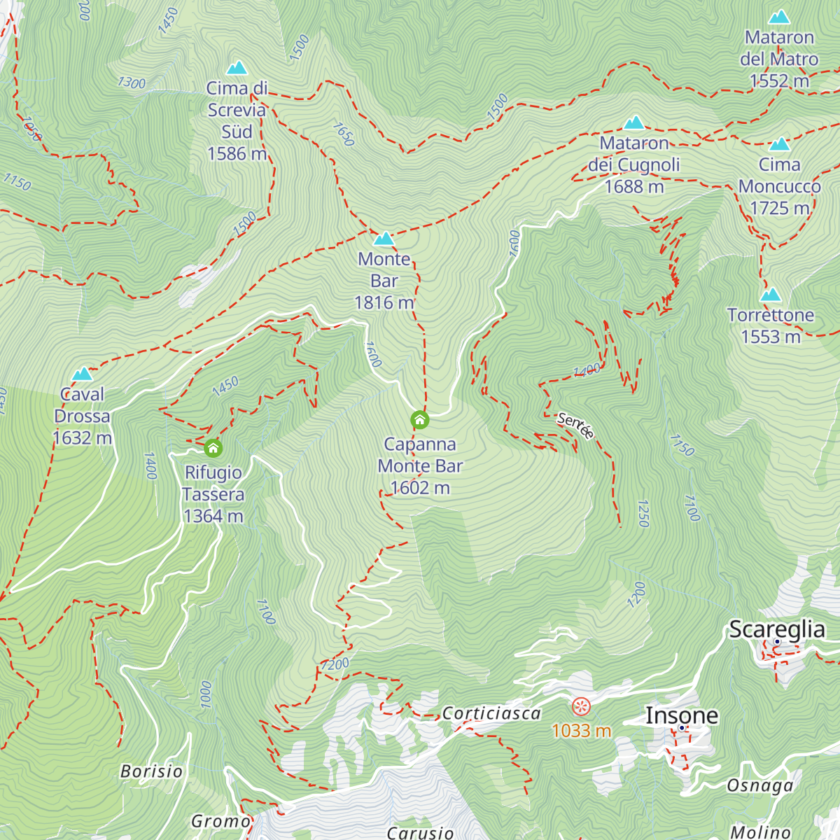 Capanna Monte Bar map