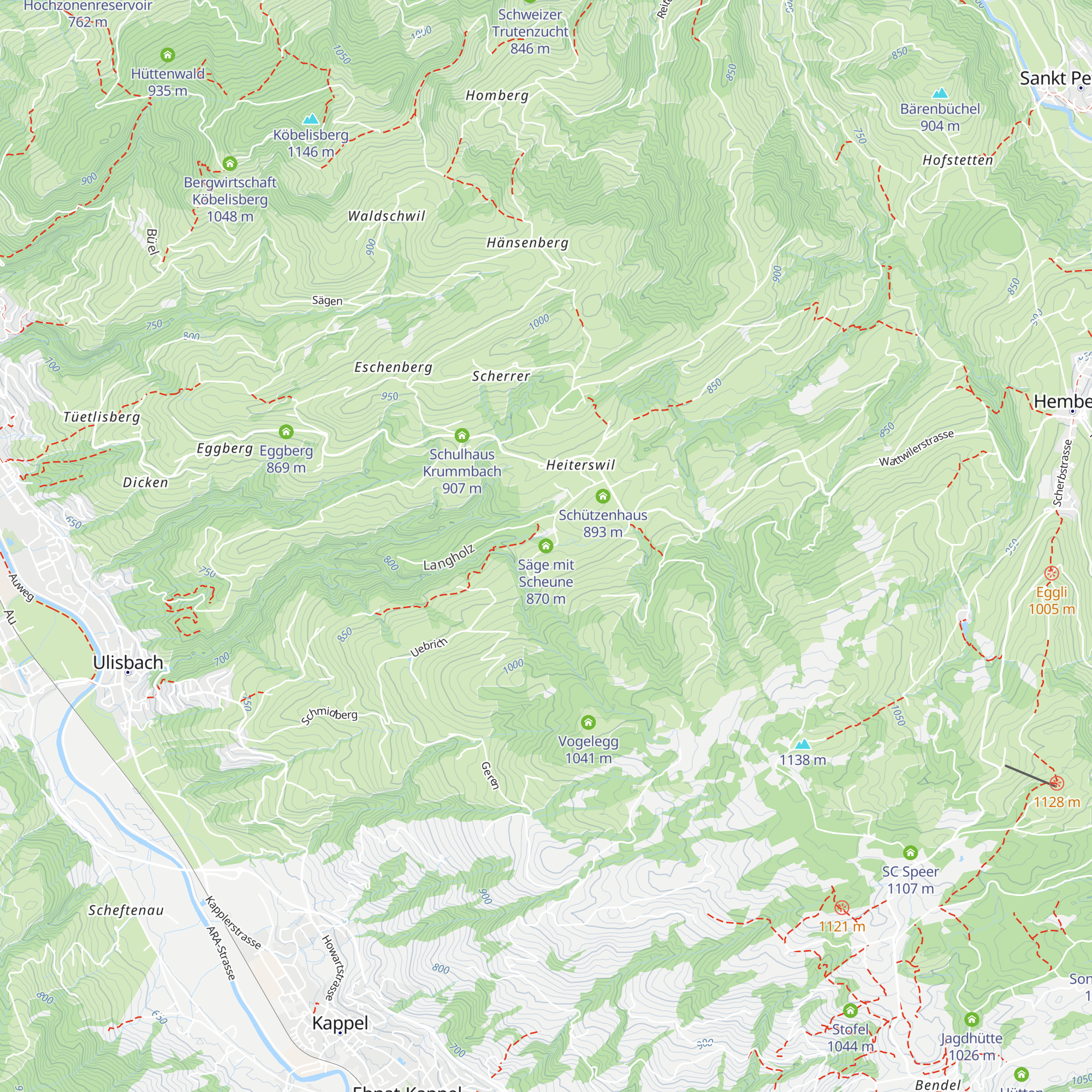 Säge mit Scheune map