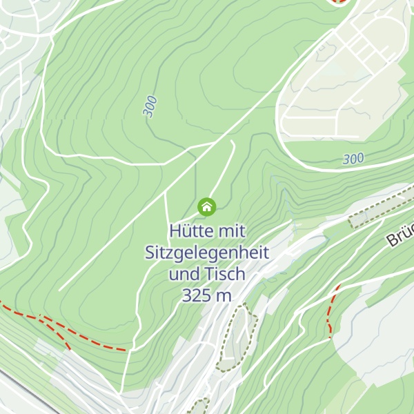 Map of Hütte mit Sitzgelegenheit und Tisch