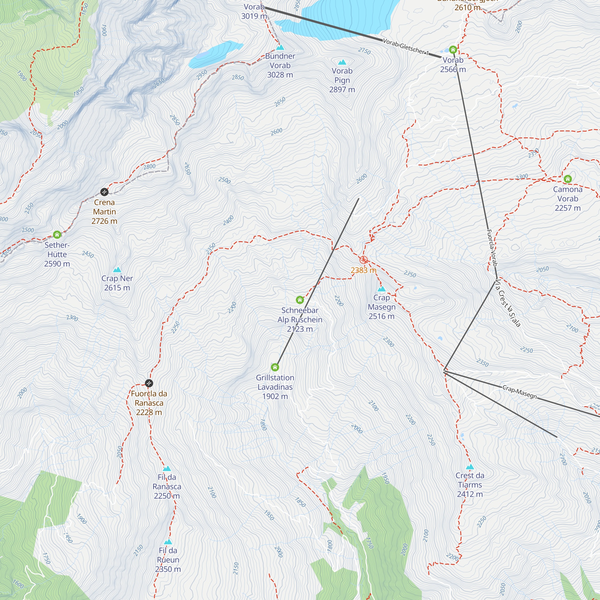 Schneebar Alp Ruschein map