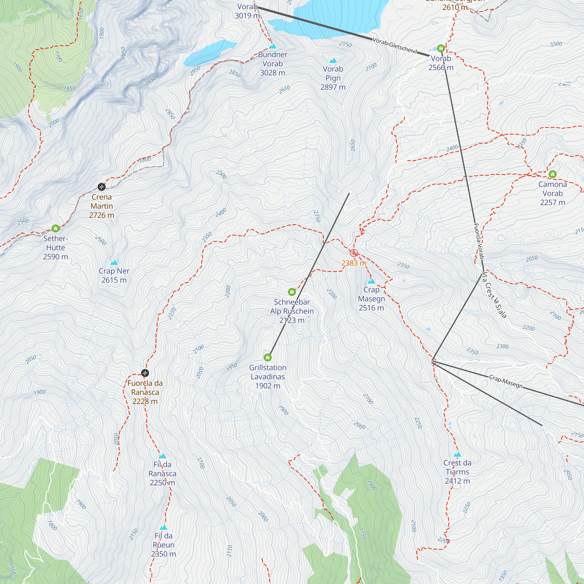 Schneebar Alp Ruschein map