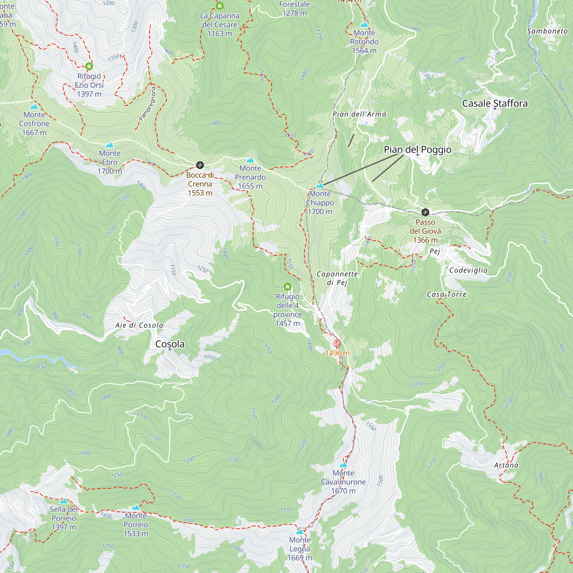 Rifugio quattro province map