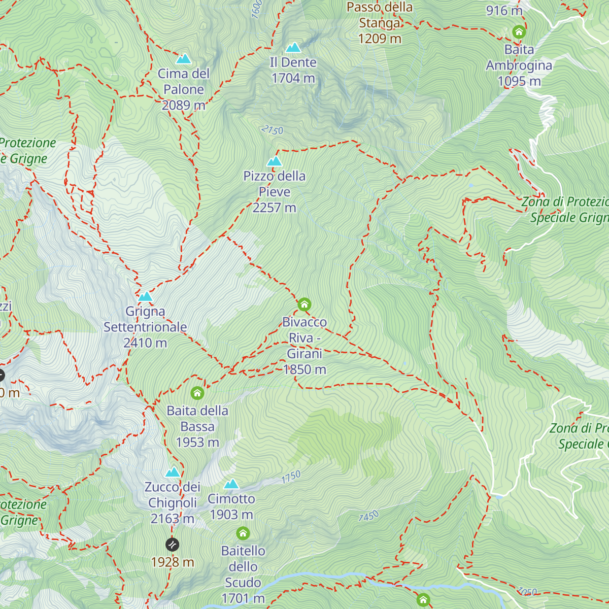 Bivacco Riva - Girani map