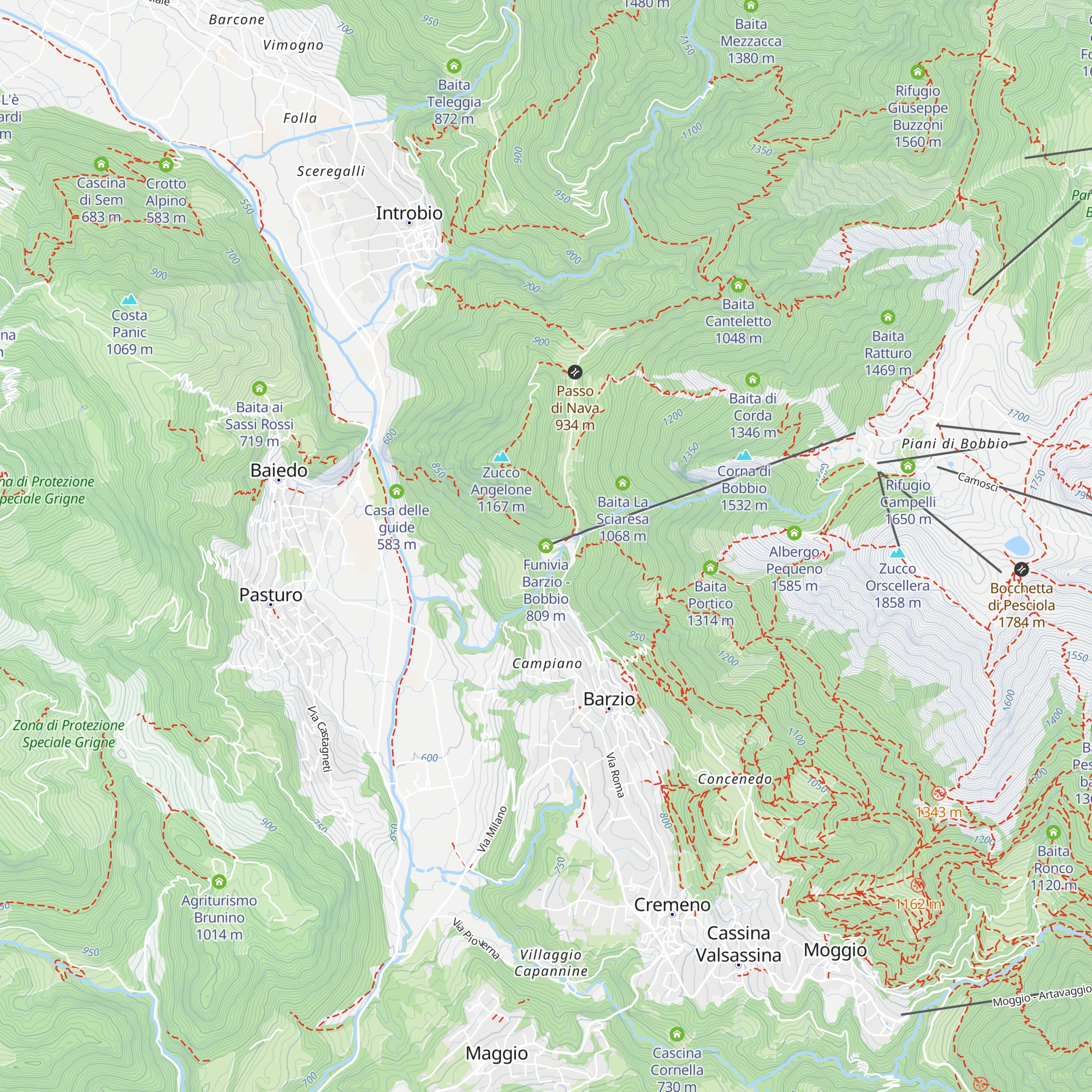Funivia Barzio - Bobbio map