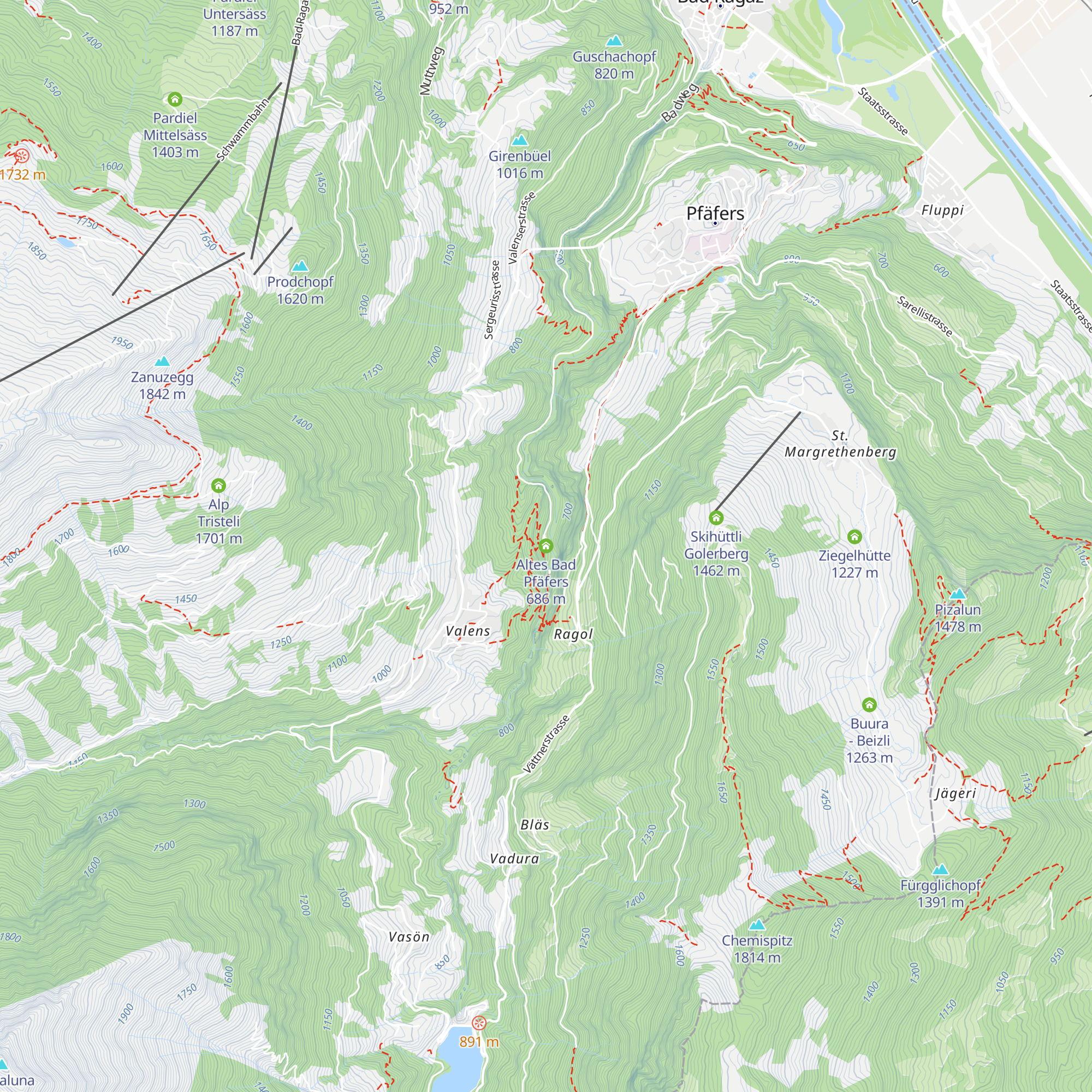 Altes Bad Pfäfers map