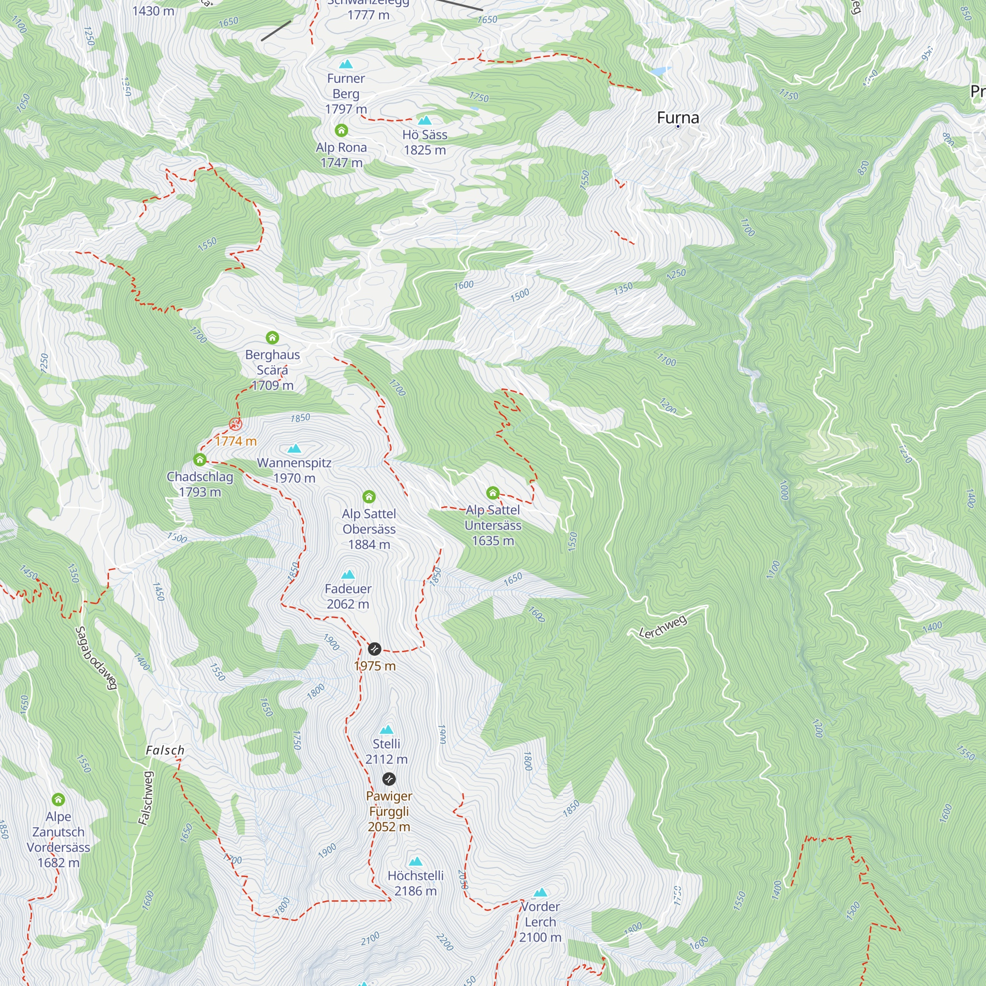 Alp Sattel Untersäss map