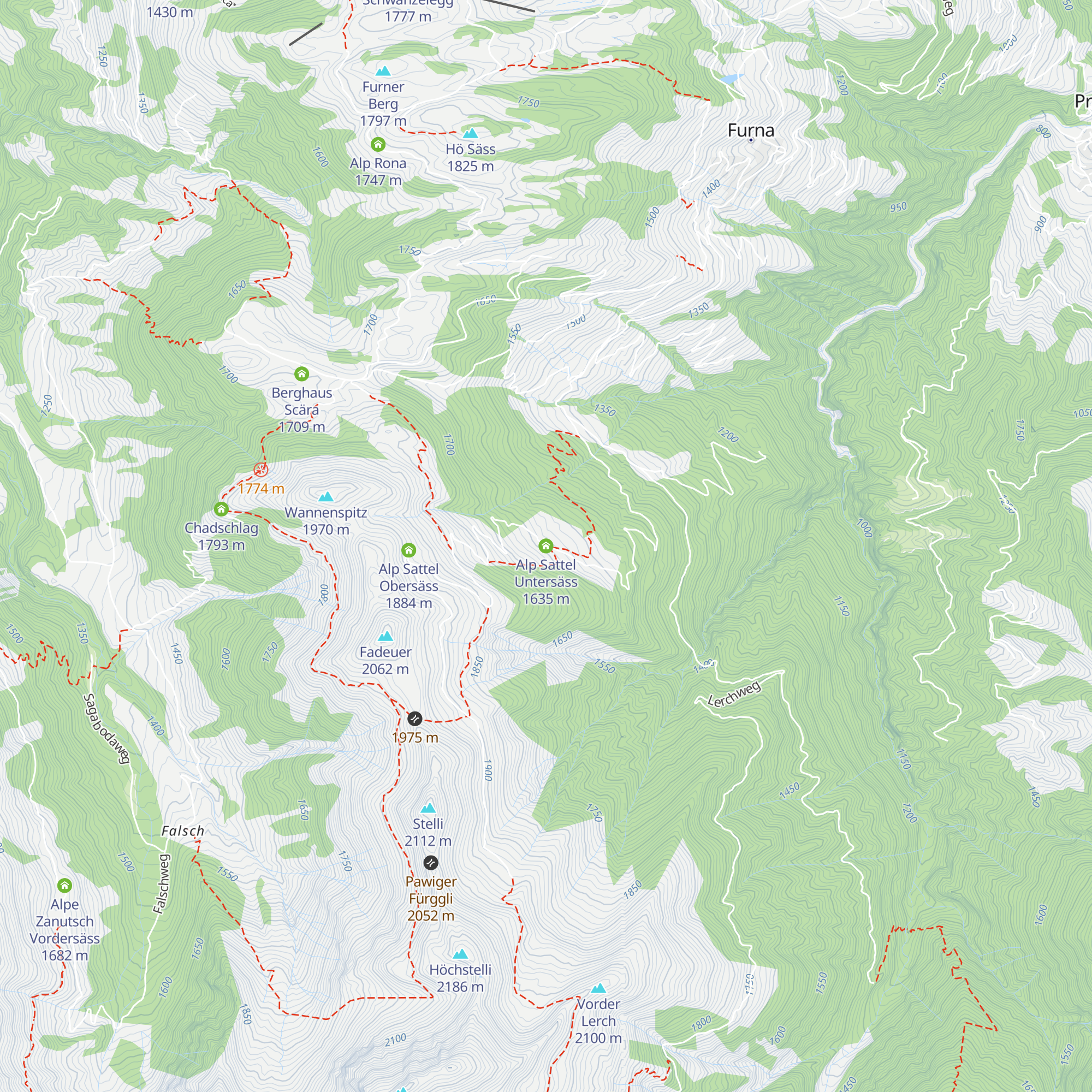 Alp Sattel Untersäss map