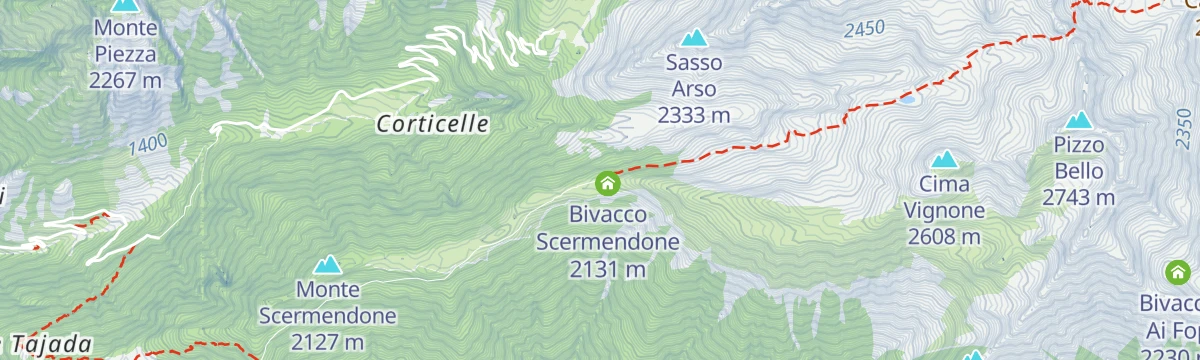 Map of the start of Sentiero Italia D21N - Stage Bivacco Scermendone Rifugio Bosio Galli at Alpe Airale
