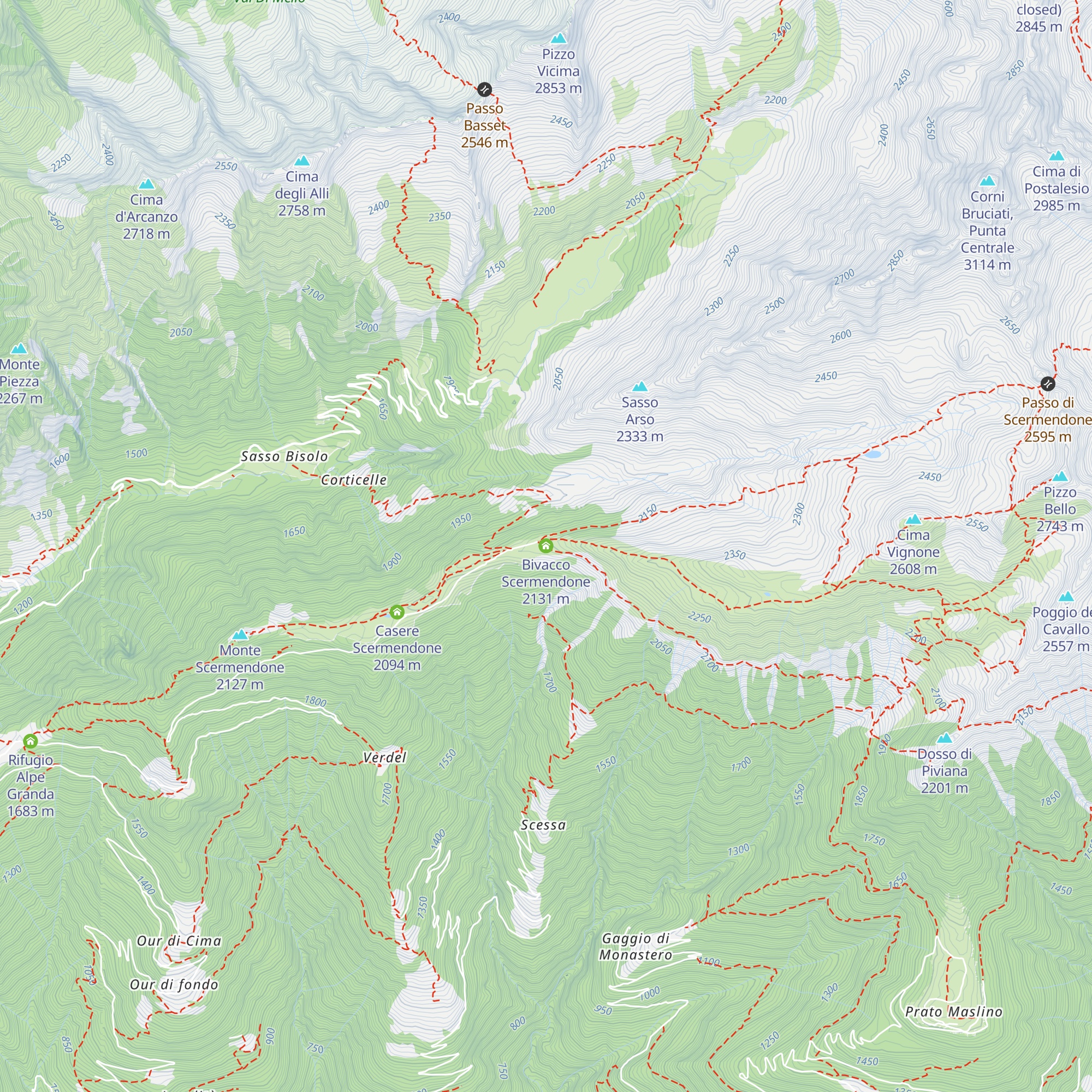 Bivacco Scermendone map