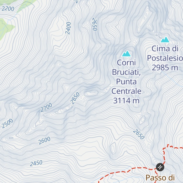 Map of Corni Bruciati, Punta Sud - Ovest