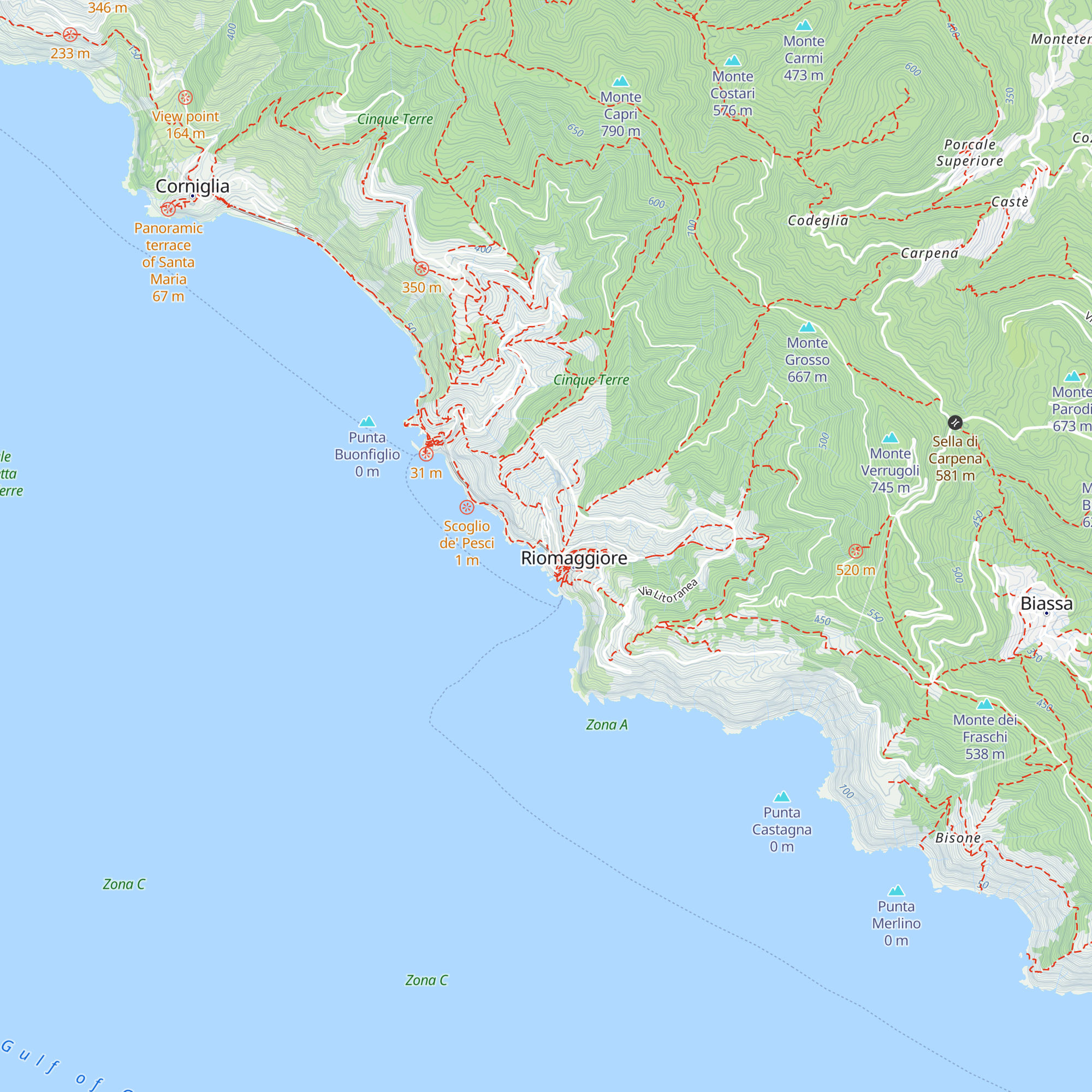 Parco Nazionale delle Cinque Terre map