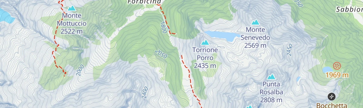 Map of the start of Sentiero Italia D23N - Stage Gerli Porro Refuge to Alpe Ventina - Longoni Refuge
