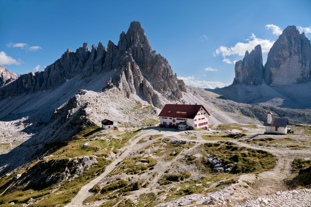 Refugio Locatelli in the Tre Cime National Park, Dolomites, Italy. Hiking Season